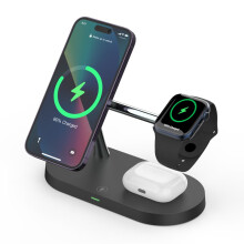 墨一 无线充电器15W快充苹果12/13磁吸iPhone14Pro Max手表iwatch无线充底座 炫酷黑【Qi认证丨磁吸五合一丨贴心小夜灯】
