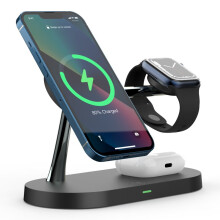 贝尔金(BELKIN）苹果MagSafe磁吸充电器 15W无线iPhone快充底座充电板 便携式带支架MFI认证 WIA004白