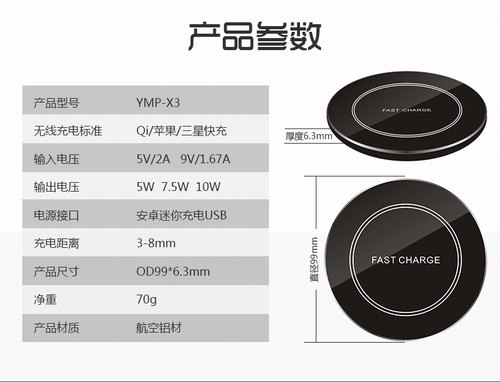 YMP嵌入式无线充电器Qi15W快速无线充电器15
